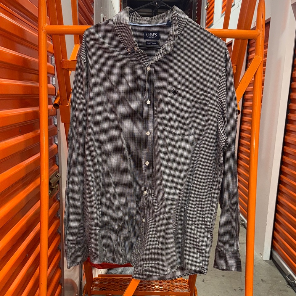 Chaps Men's Black and White Checkered Button Down Shirt